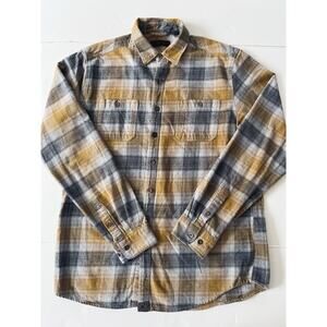 Dakota Grizzly Grant Button Down Flannel Shirt Men XL T Tan Blue Plaid Western